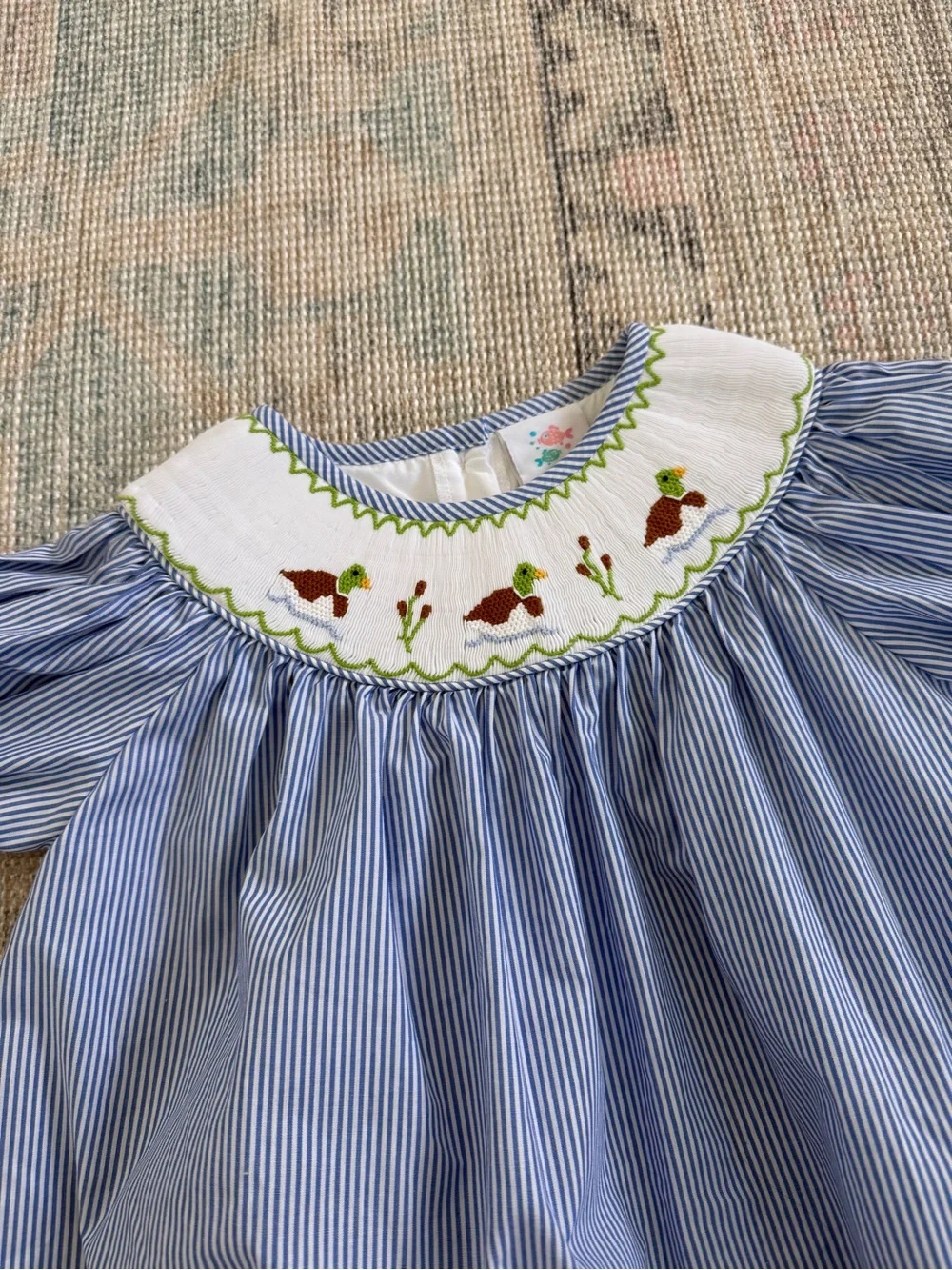 Stitchy Fish Blue Ducks Striped Smocked Dress Size 6